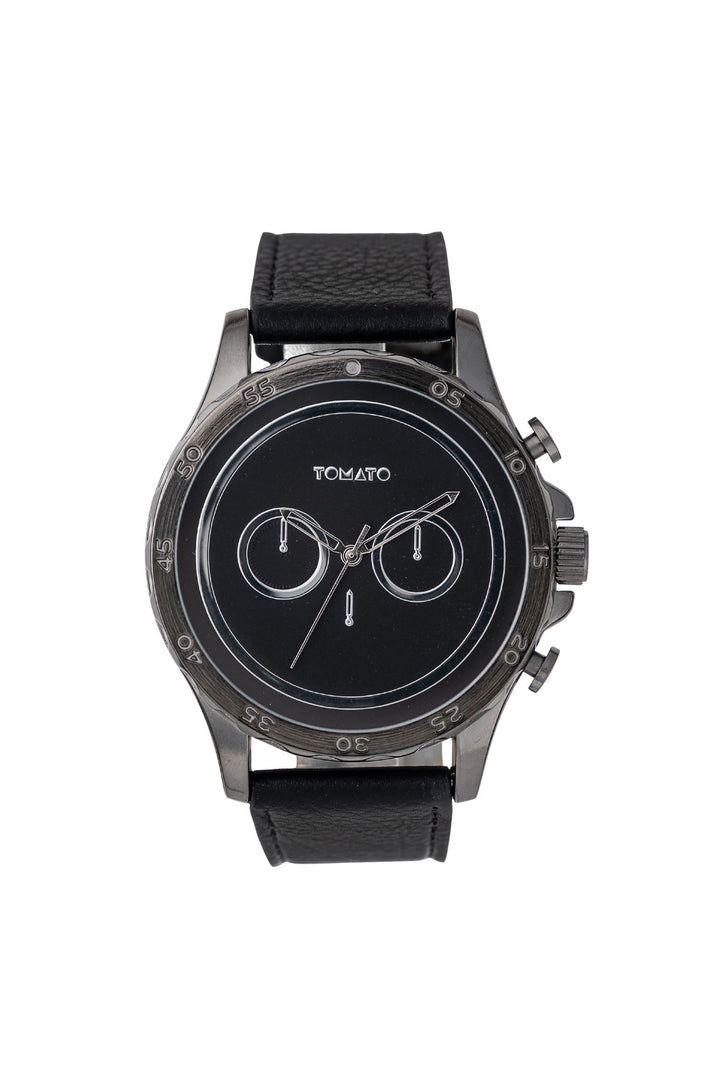 Black Case & Dial Watch With Black Leather Band - Black