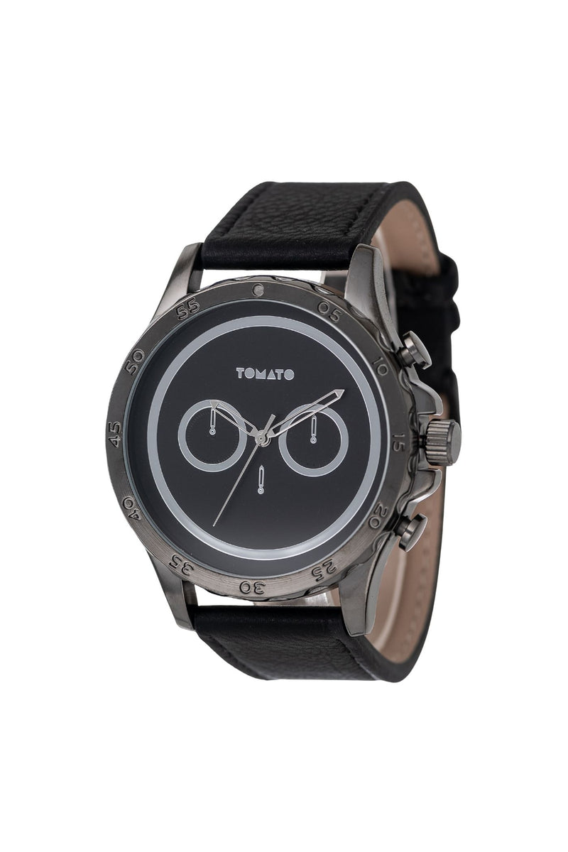 Black Case & Dial Watch With Black Leather Band - Black