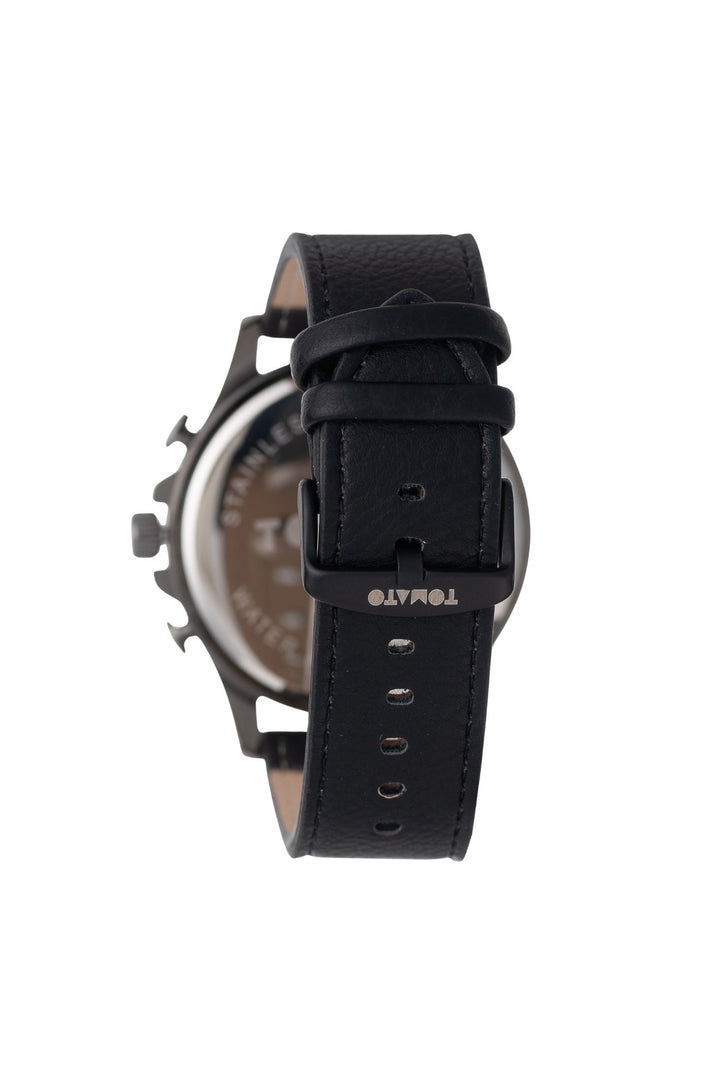 Black Case & Dial Watch With Black Leather Band - Black