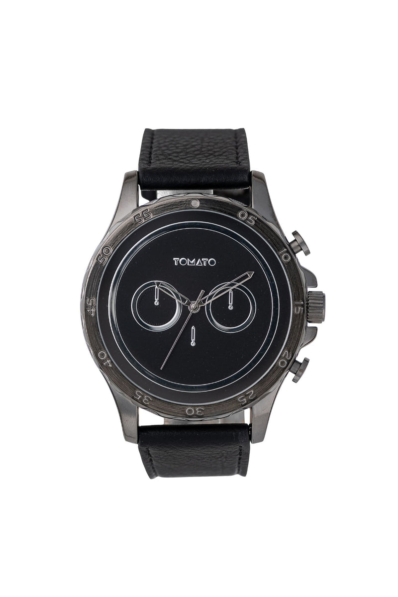 Black Case & Dial Watch With Black Leather Band - Black