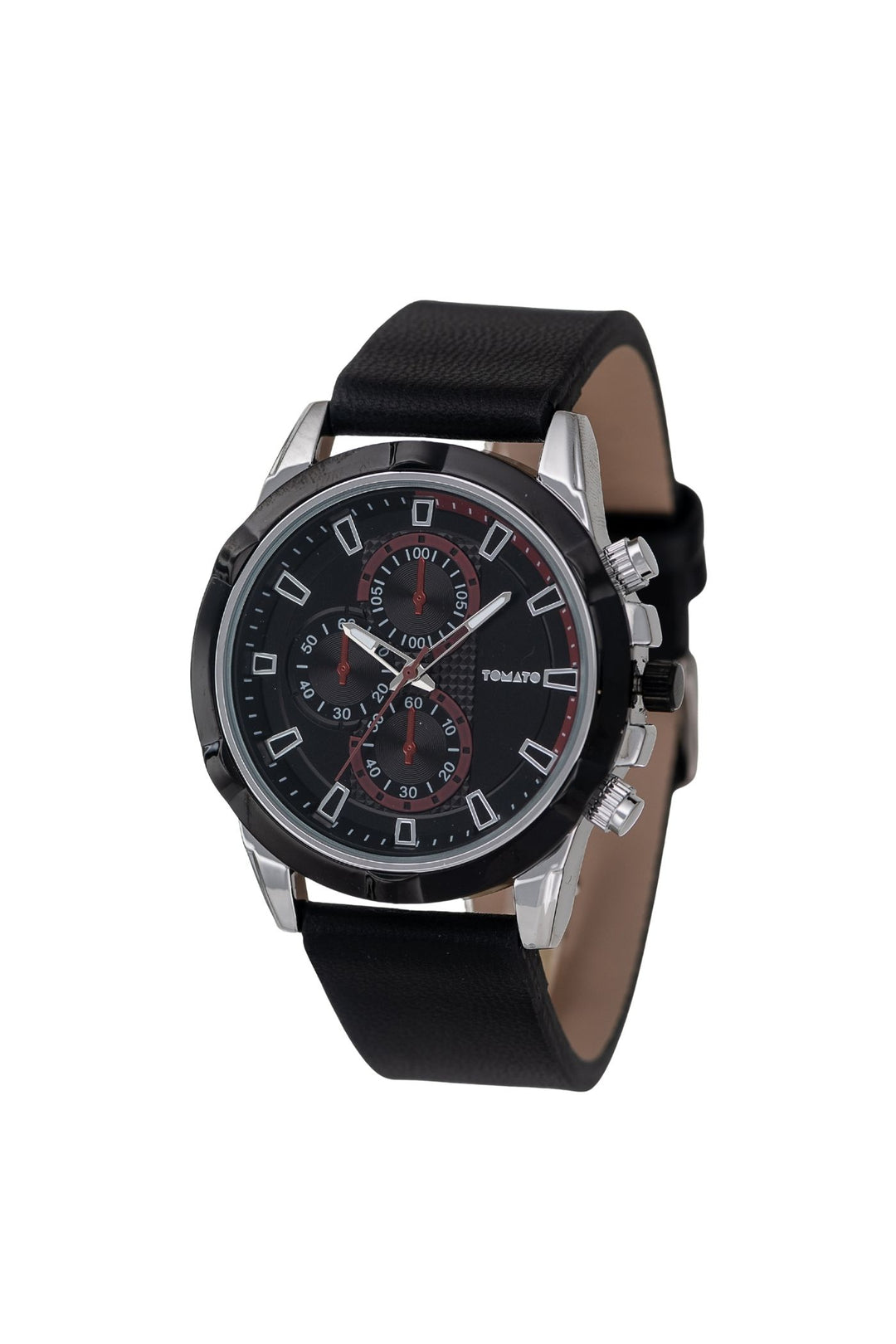 Gunmetal Case Watch Black & Red Dial With Black Leather Band - Gunmetal