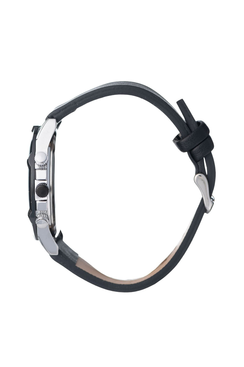 Gunmetal Case Watch Black & Red Dial With Black Leather Band - Gunmetal