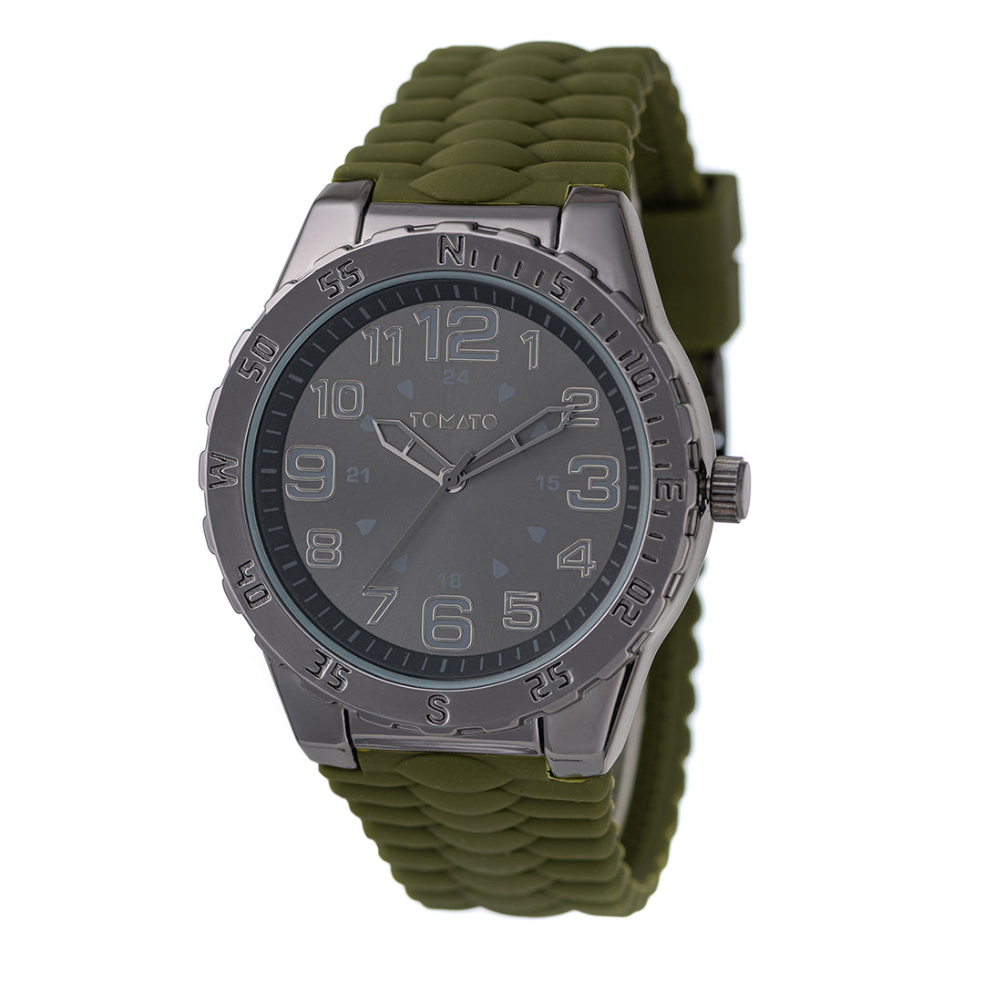 42mm Gunmetal Case & Dial With Green Silicone Band - Gunmetal