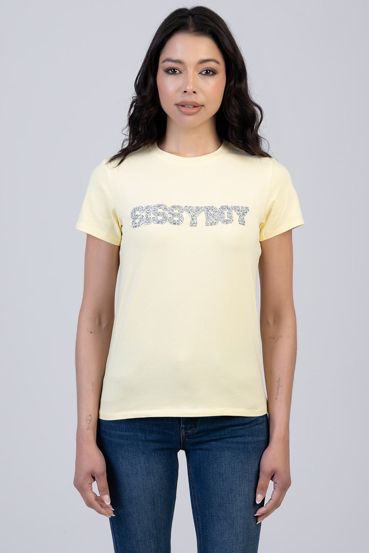 Bold Move Regular Fit Top With Bling Design - Yellow