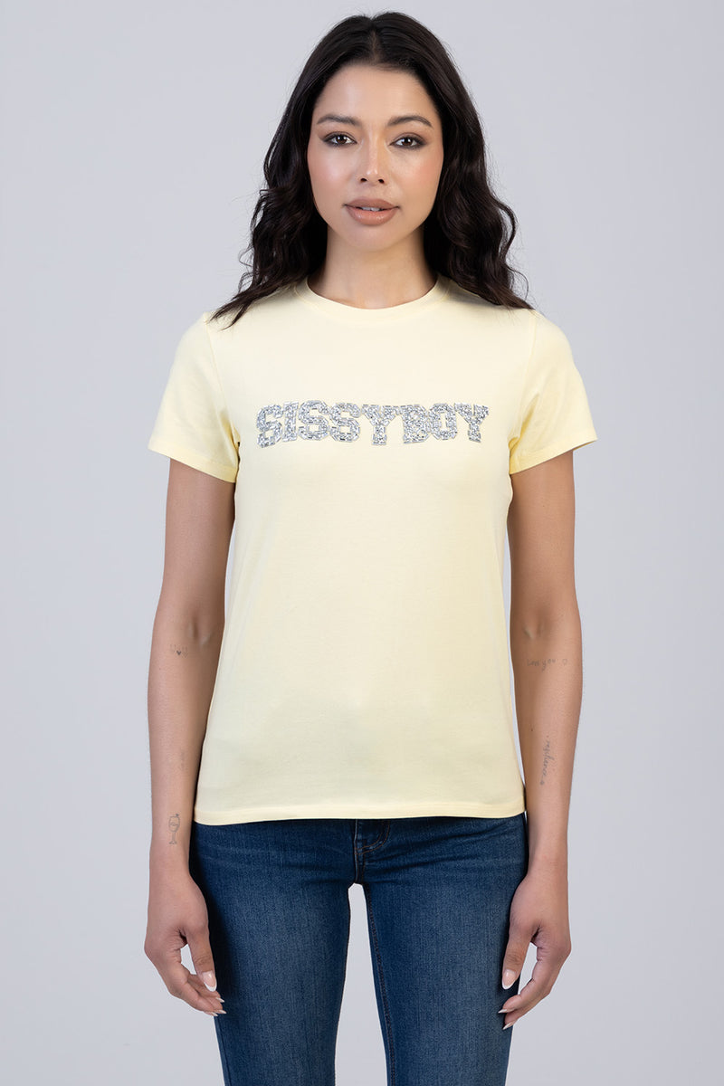 Bold Move Regular Fit Top With Bling Design - Yellow