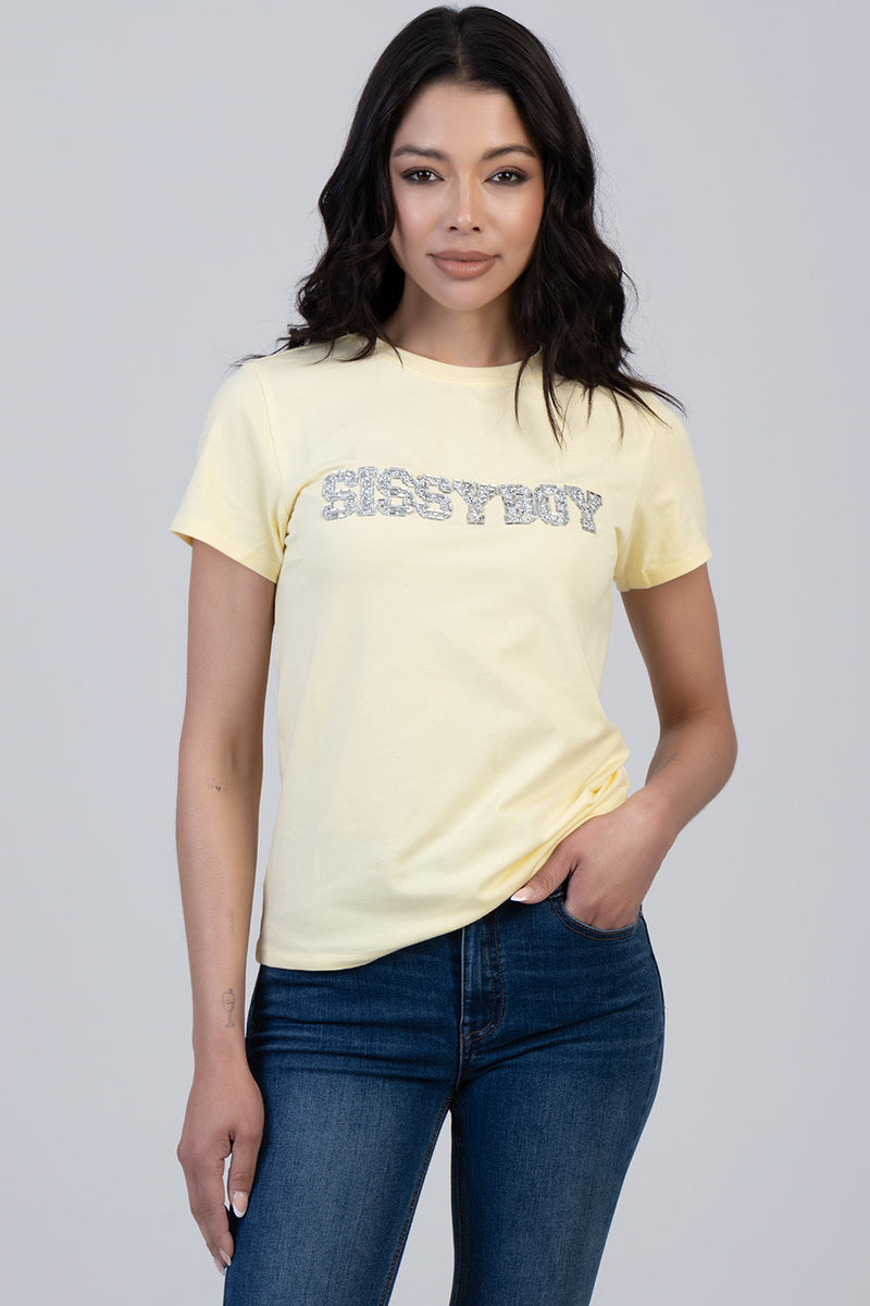 Bold Move Regular Fit Top With Bling Design - Yellow