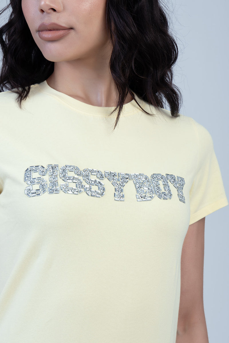 Bold Move Regular Fit Top With Bling Design - Yellow