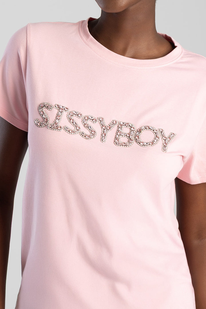 Regular T-Shirt With Diamante Transfer - Pink
