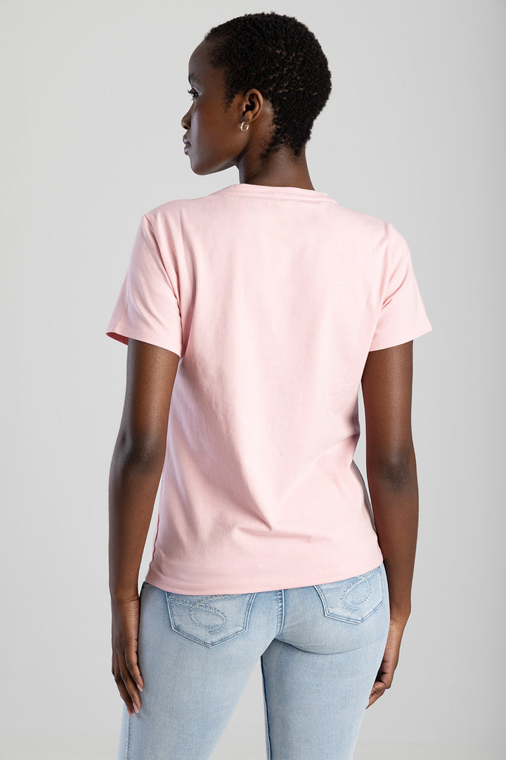 Regular T-Shirt With Diamante Transfer - Pink
