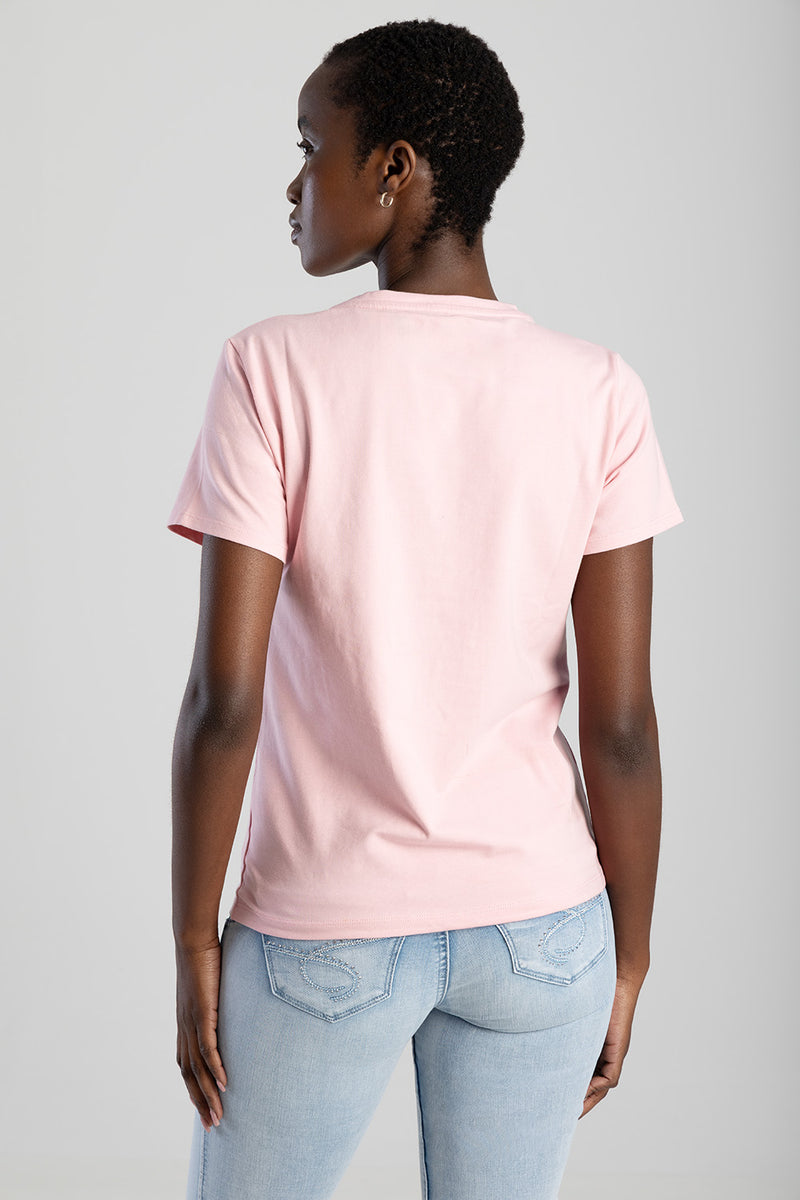 Regular T-Shirt With Diamante Transfer - Pink