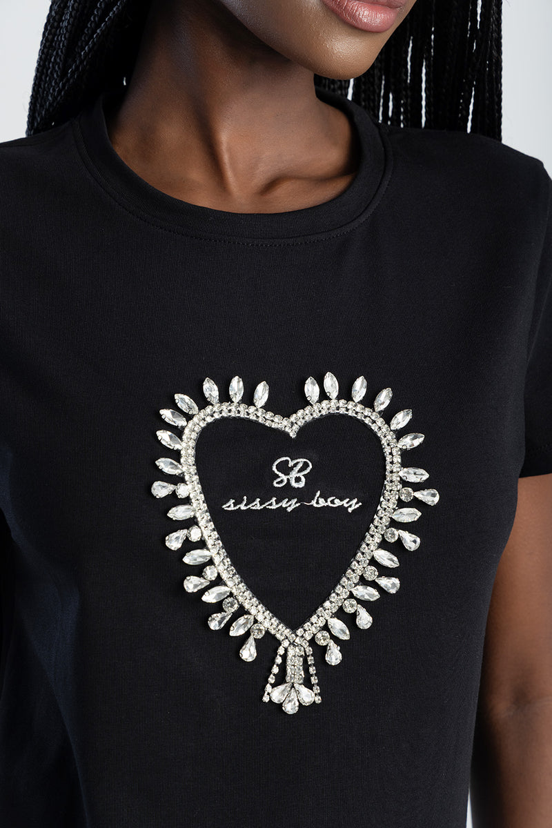 Regular T-Shirt With Transfer Heart And Embroidered Logo - Black