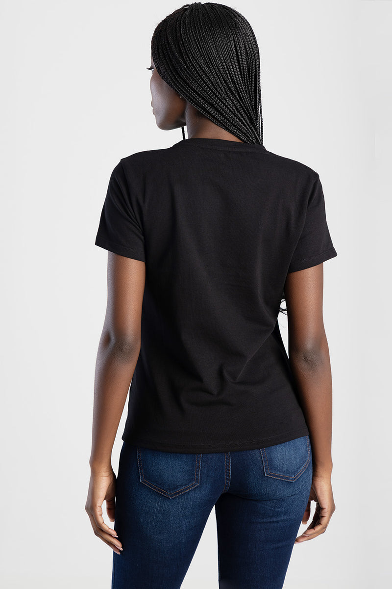 Regular T-Shirt With Transfer Heart And Embroidered Logo - Black