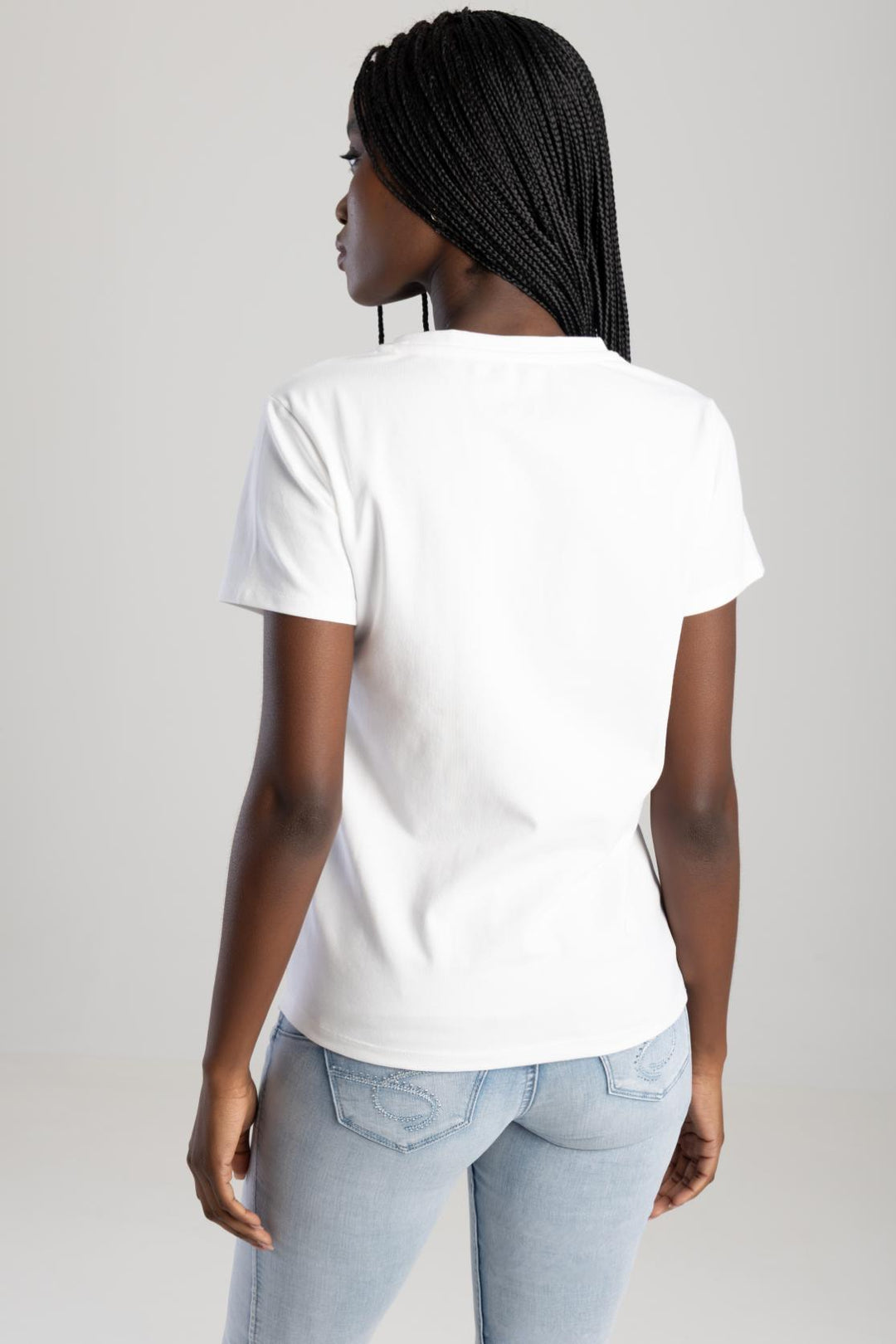 Pearl & Diamante Logo Transfer Tee - White