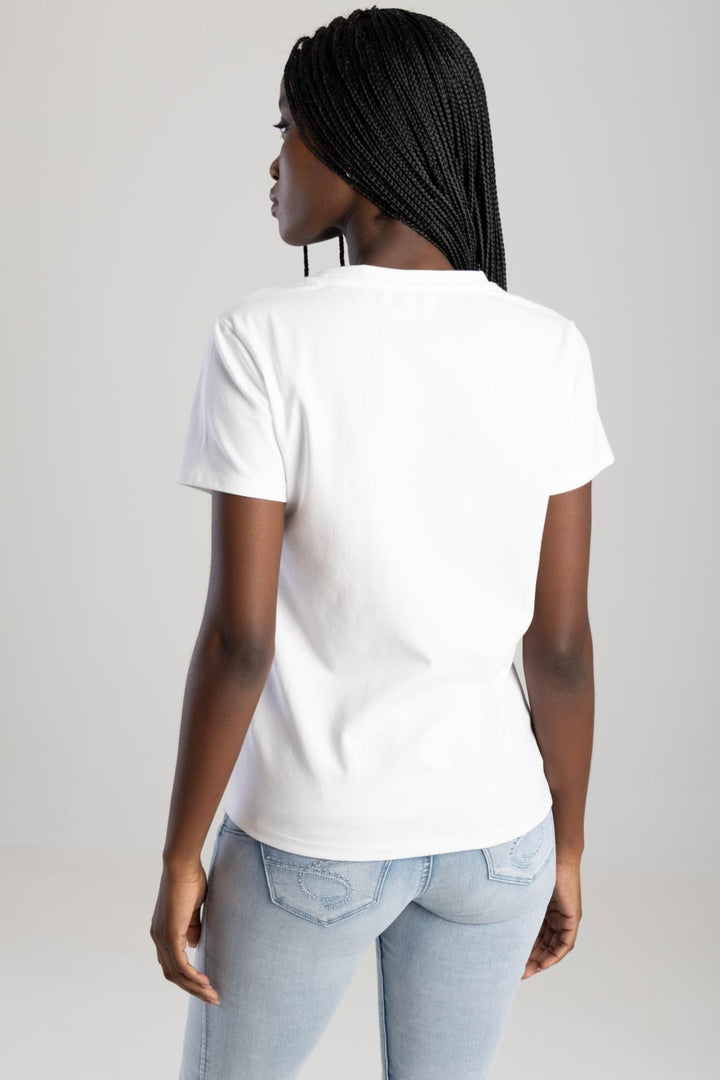 Pearl & Diamante Logo Transfer Tee - White