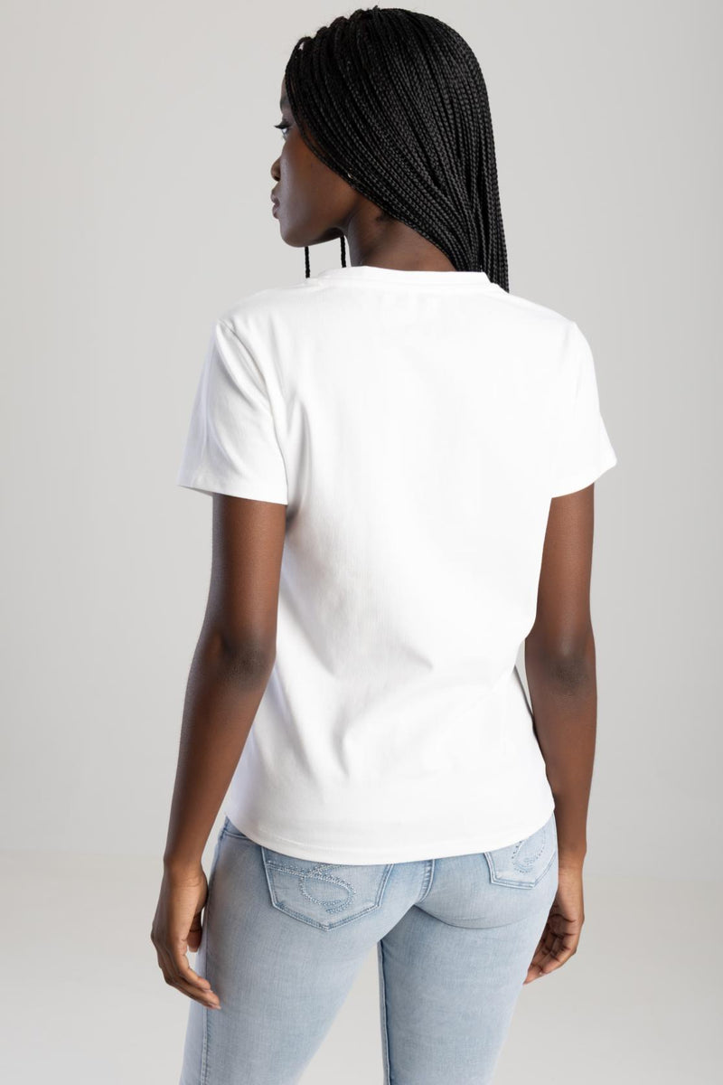 Pearl & Diamante Logo Transfer Tee - White