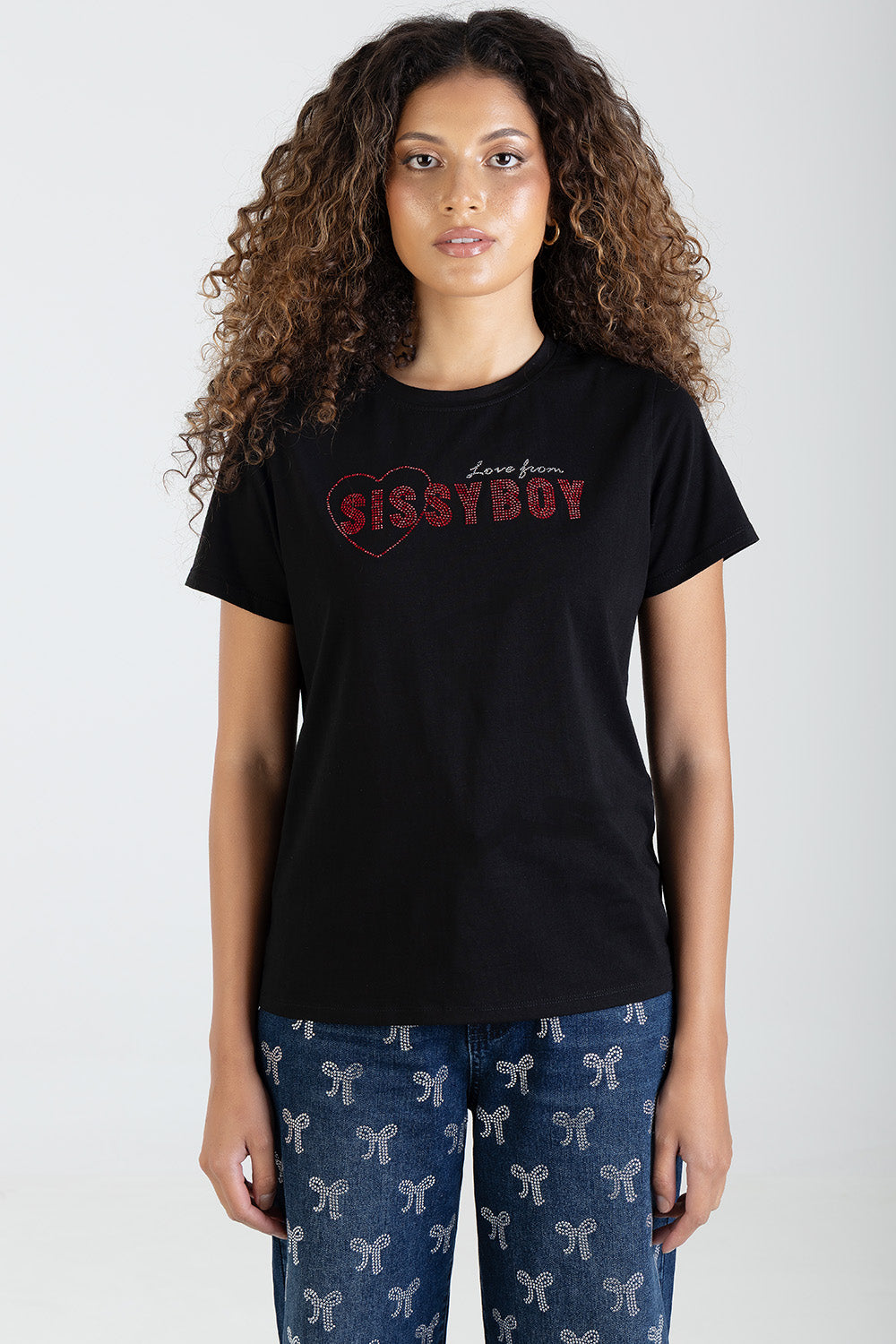My Forever Type Red Bling Logo Regular T-Shirt - Black