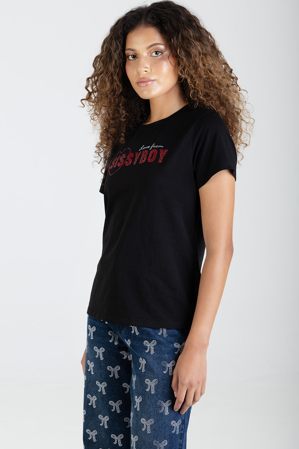 My Forever Type Red Bling Logo Regular T-Shirt - Black