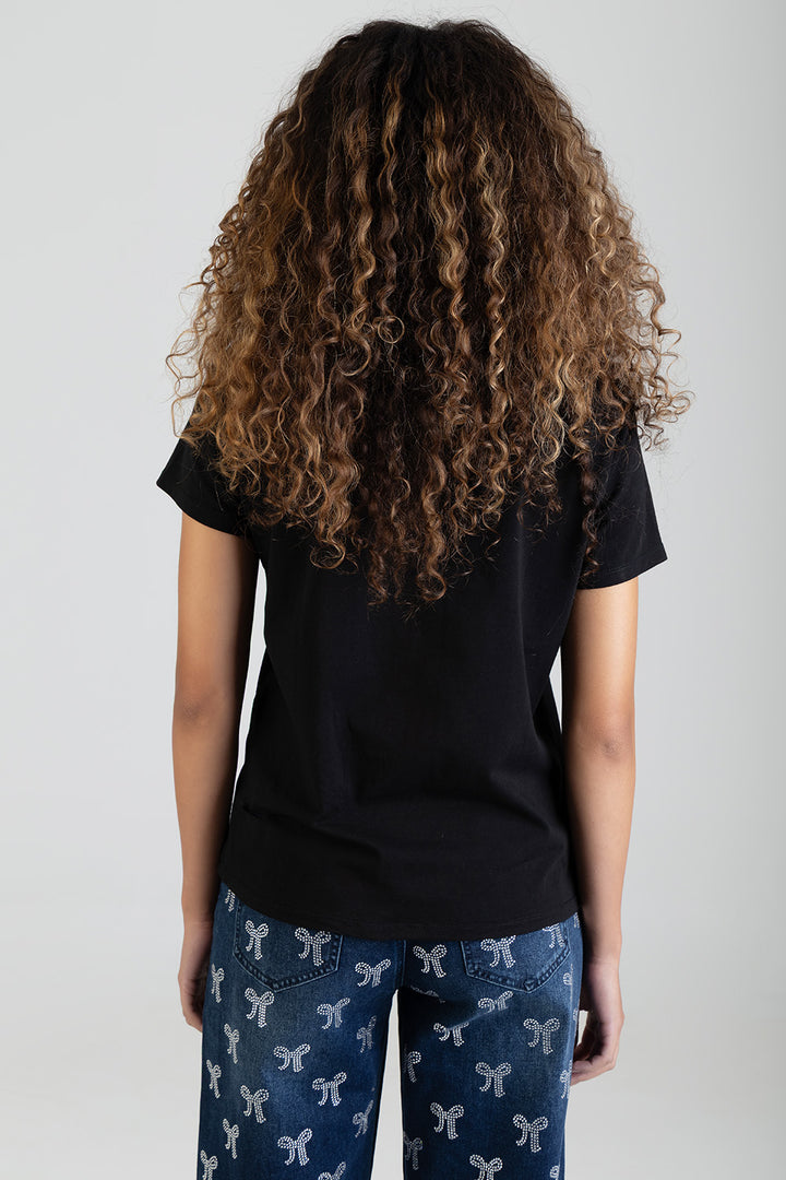 My Forever Type Red Bling Logo Regular T-Shirt - Black