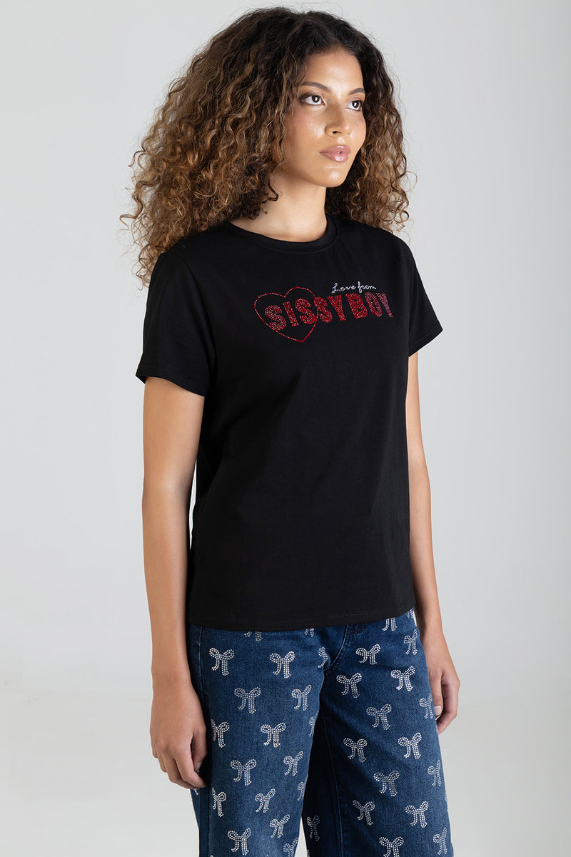 My Forever Type Red Bling Logo Regular T-Shirt - Black