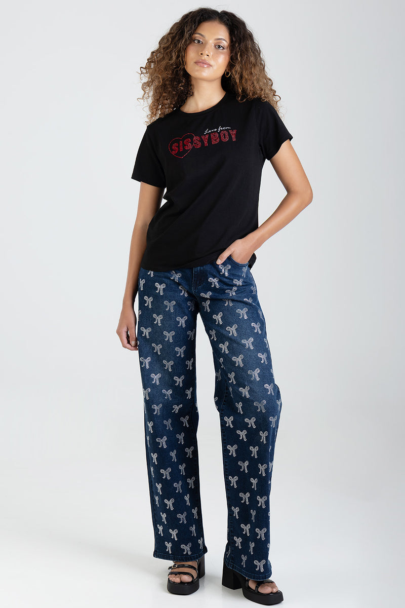 My Forever Type Red Bling Logo Regular T-Shirt - Black