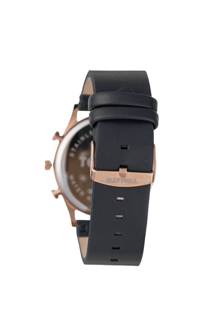 42mm Rose Gold Case Watch Black Dial With Black Band - Gold
