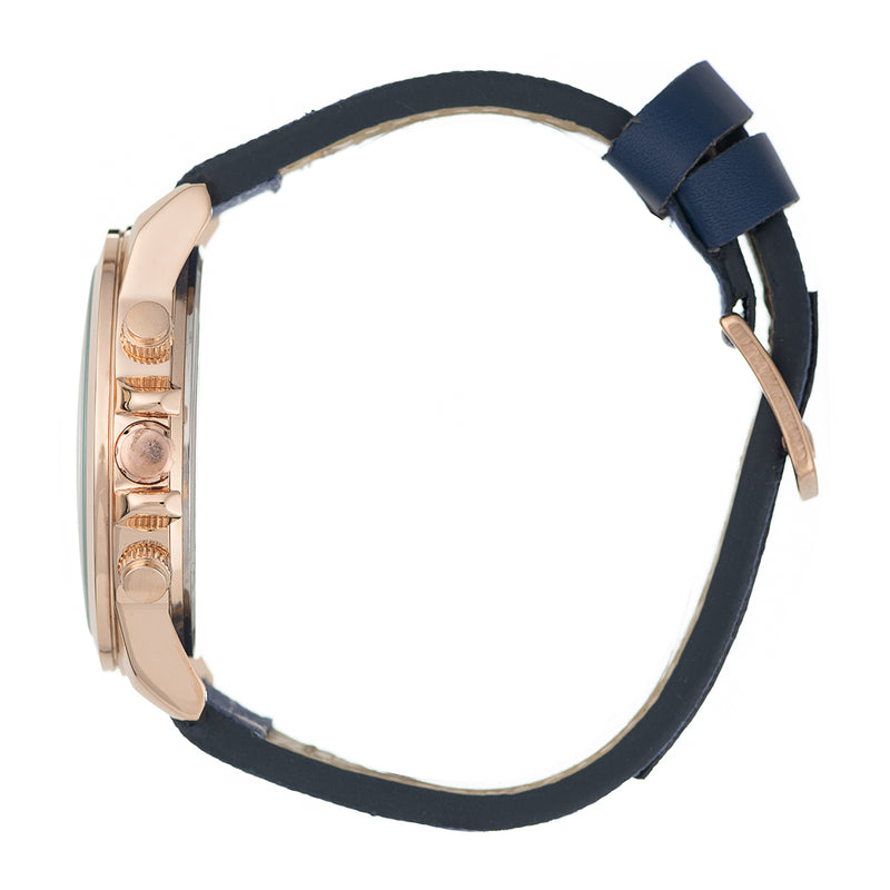 45MM Case Blue Dial & Strap Watch - Rose Gold