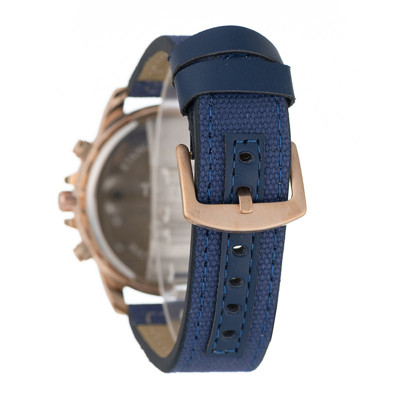 45MM Case Blue Dial & Strap Watch - Rose Gold