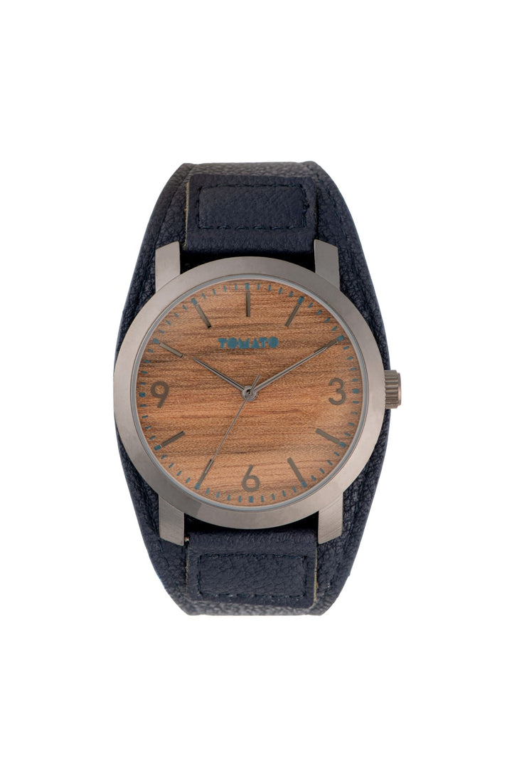 Gunmetal Round Case & Navy Leather Strap Analogue Watch