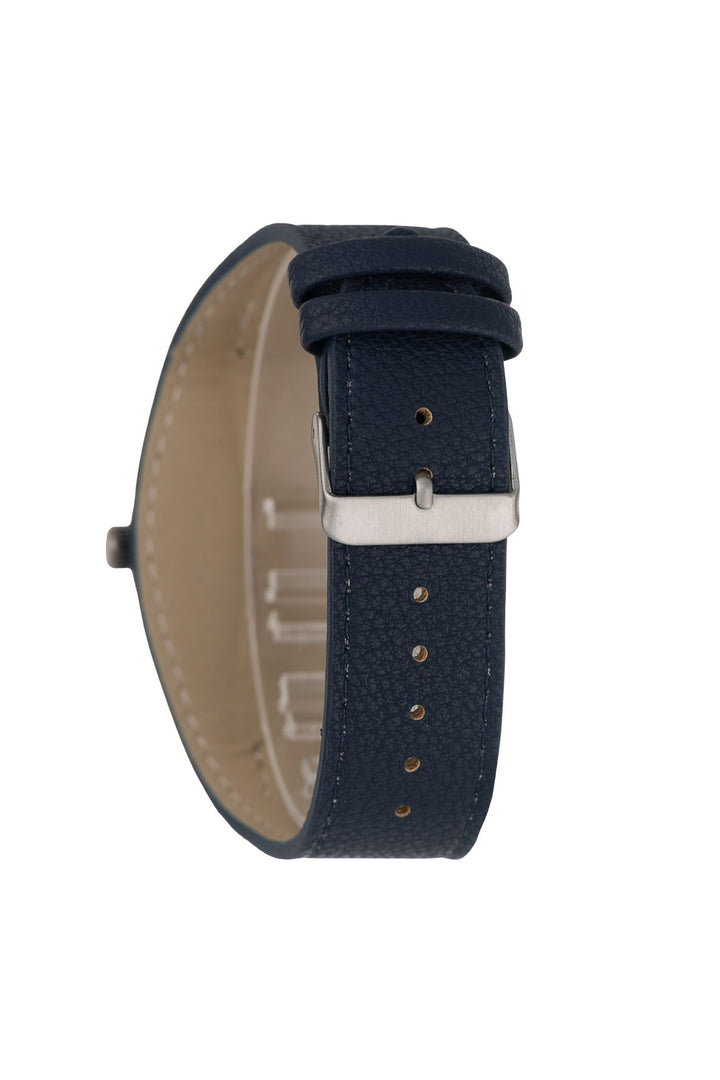 Gunmetal Round Case & Navy Leather Strap Analogue Watch