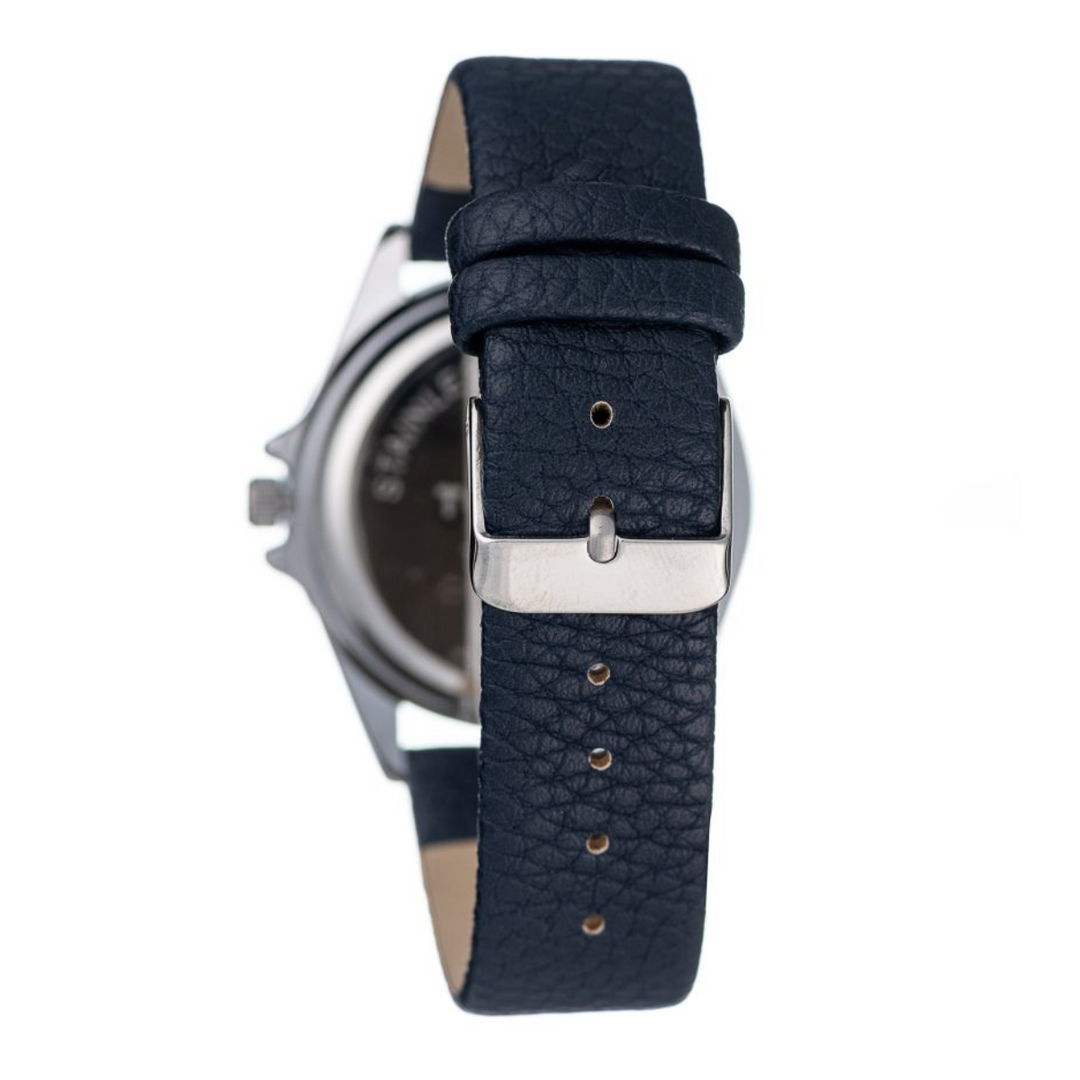 Ladies 40mm Silver Case & Dial Watch With Navy Band