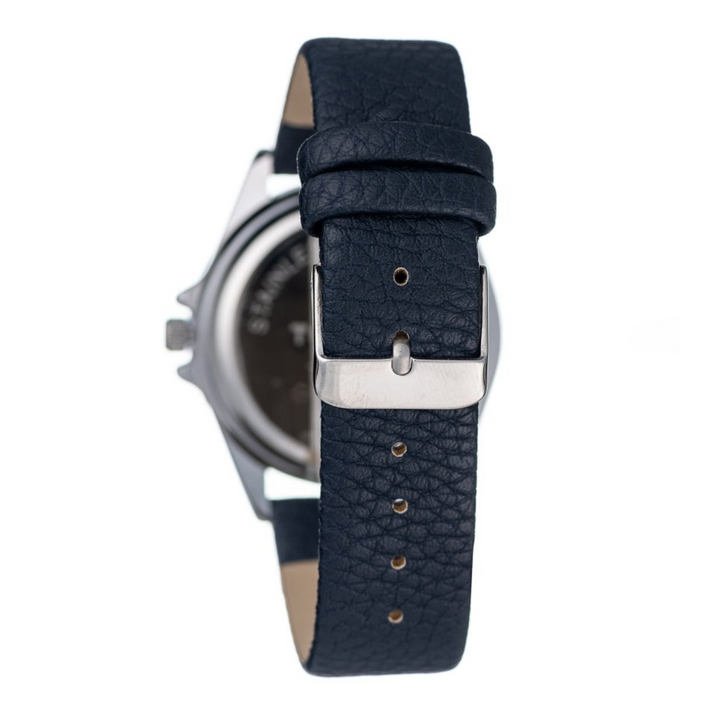 Ladies 40mm Silver Case & Dial Watch With Navy Band