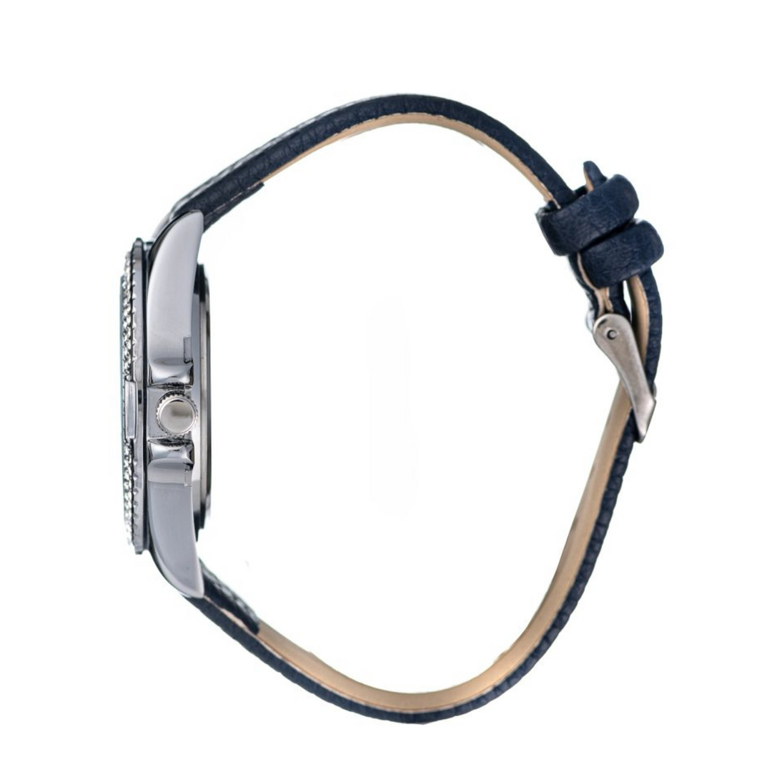 Ladies 40mm Silver Case & Dial Watch With Navy Band