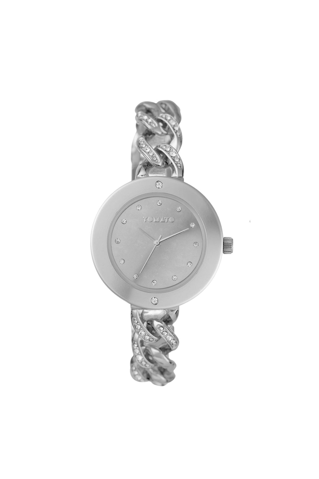 36mm Silver Case & Stone Dial Watch With Chainstone Bracelet - Silver
