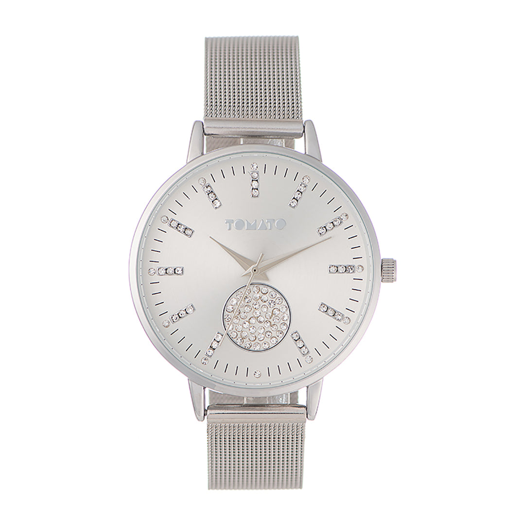 Ladies 40mm Silver Case Watch With Bracelet