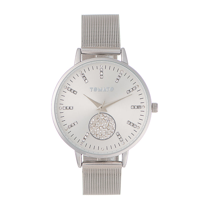 Ladies 40mm Silver Case Watch With Bracelet