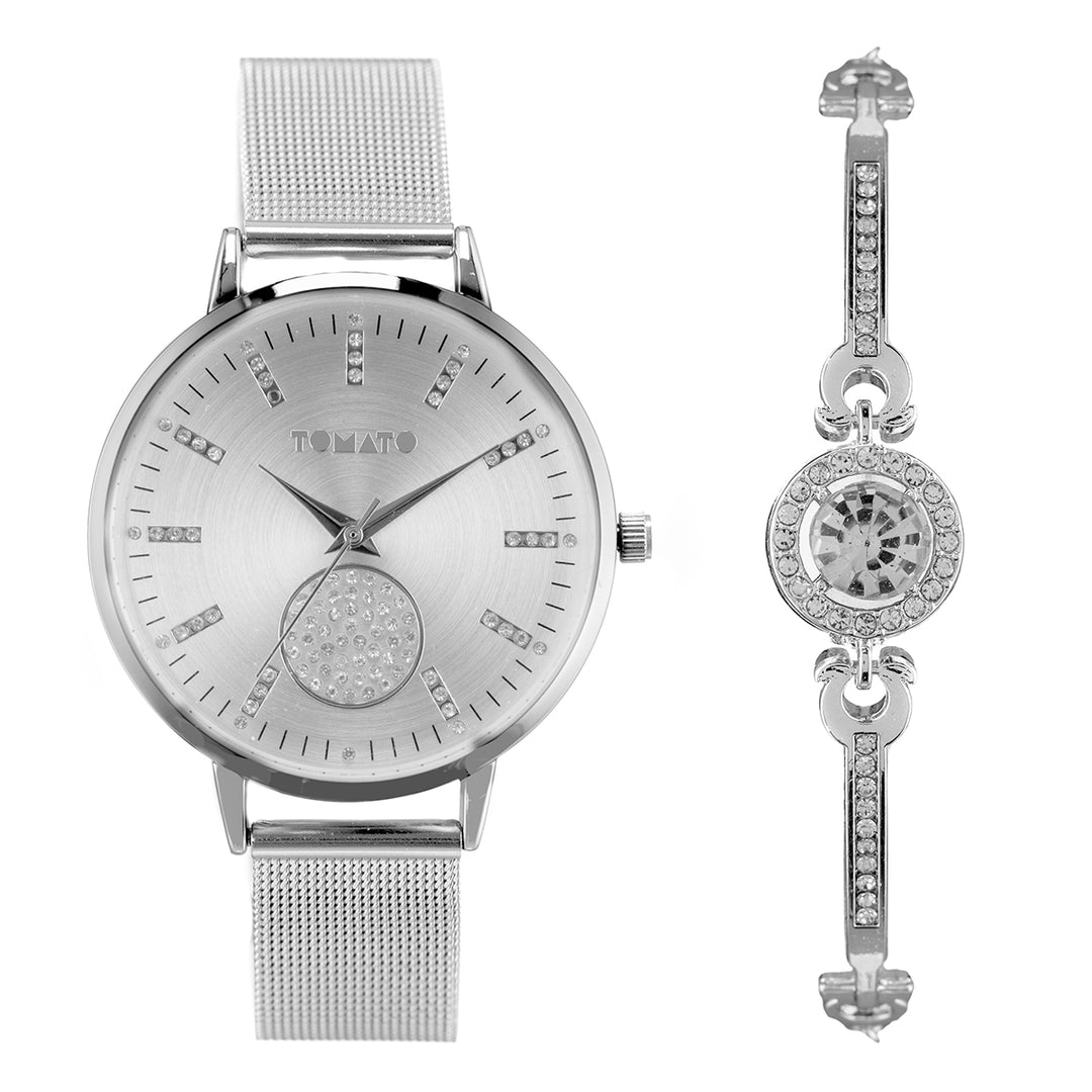 Ladies 40mm Silver Case Watch With Bracelet