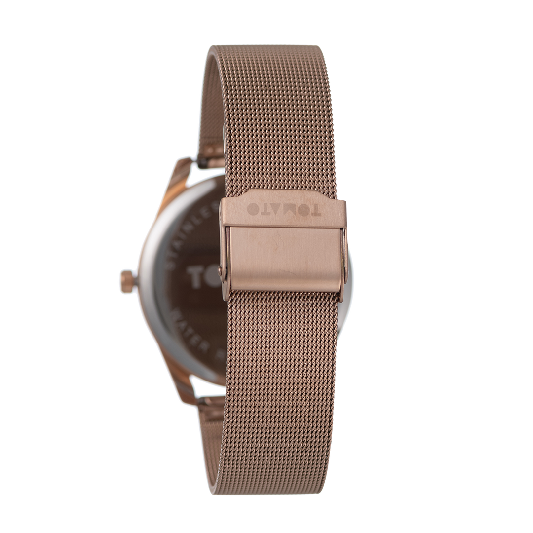 Ladies Rose Gold Mesh Band Watch & Necklace Set