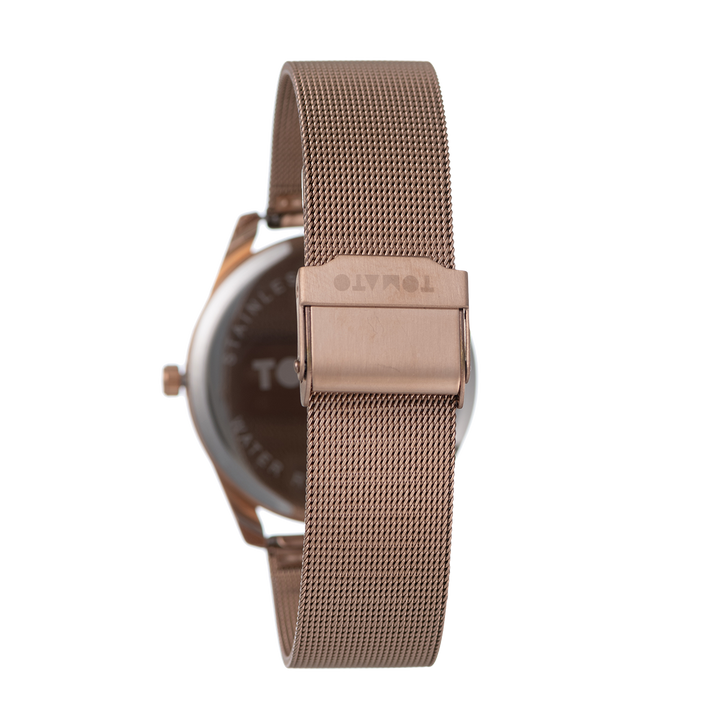 Ladies Rose Gold Mesh Band Watch & Necklace Set
