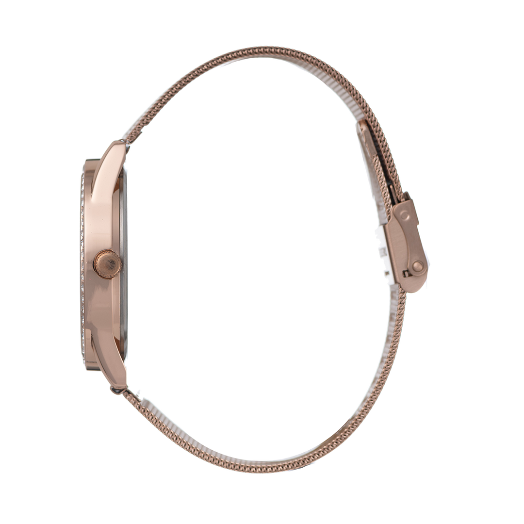 Ladies Rose Gold Mesh Band Watch & Necklace Set