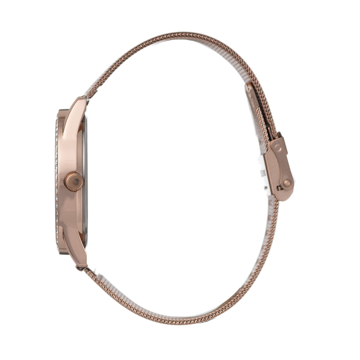 Ladies Rose Gold Mesh Band Watch & Necklace Set