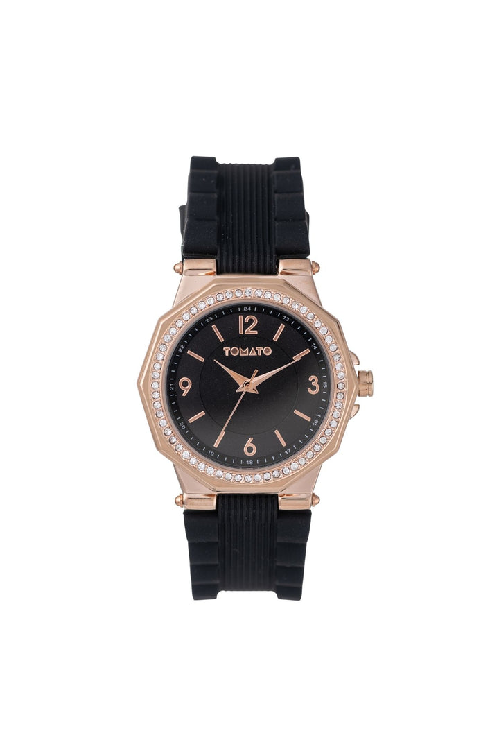 36mm Stone Rose Gold Case & Black Dial With Black Strap - Rose Gold