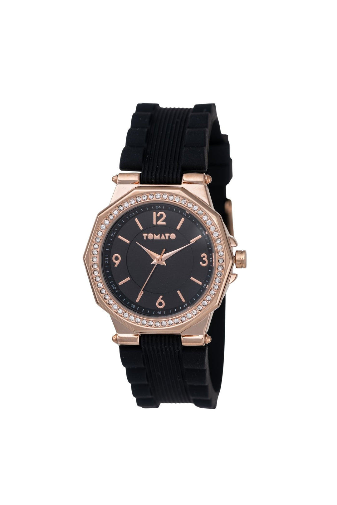 36mm Stone Rose Gold Case & Black Dial With Black Strap - Rose Gold