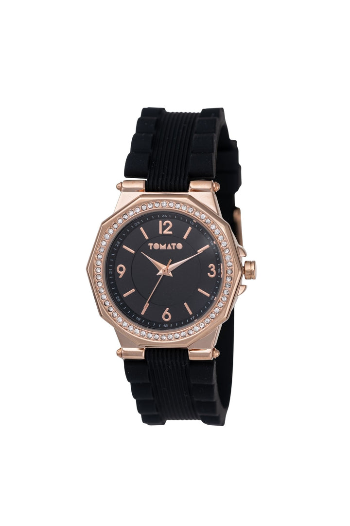 36mm Stone Rose Gold Case & Black Dial With Black Strap - Rose Gold