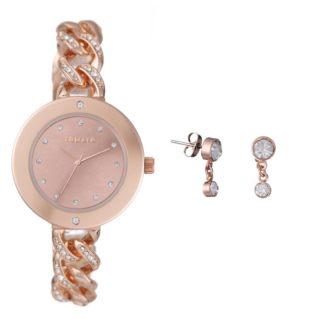 Ladies Rose Gold Case & Dial Watch Set With Bracelet