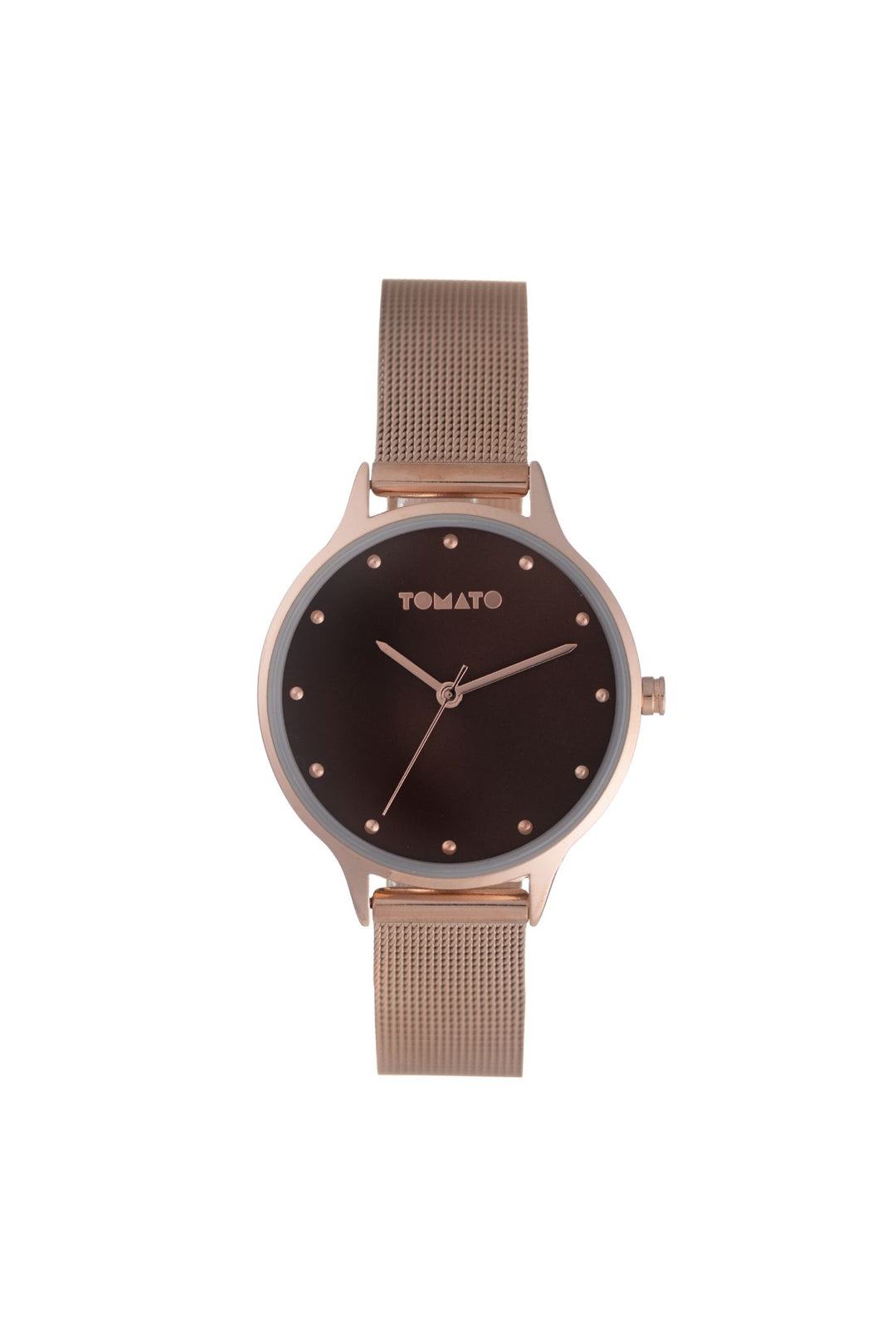 35mm Rose Gold Case & Brown Dial Watch With Mesh Band - Rose Gold