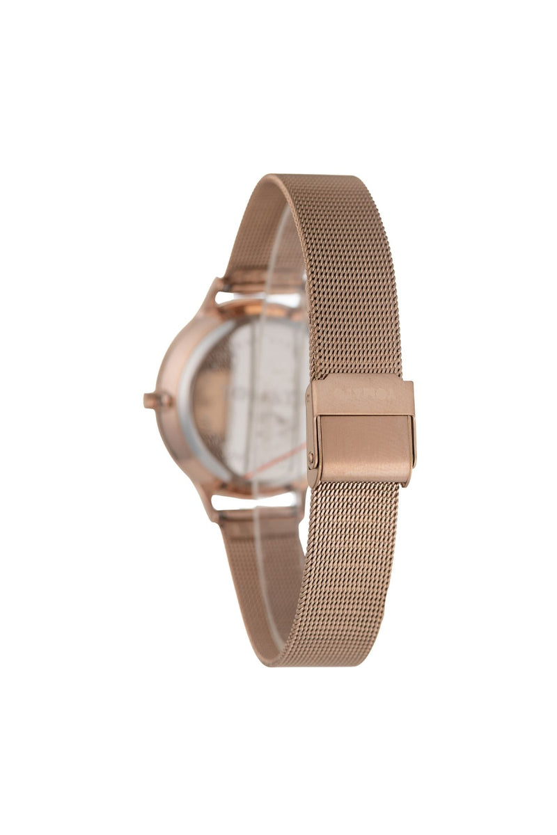 35mm Rose Gold Case & Brown Dial Watch With Mesh Band - Rose Gold