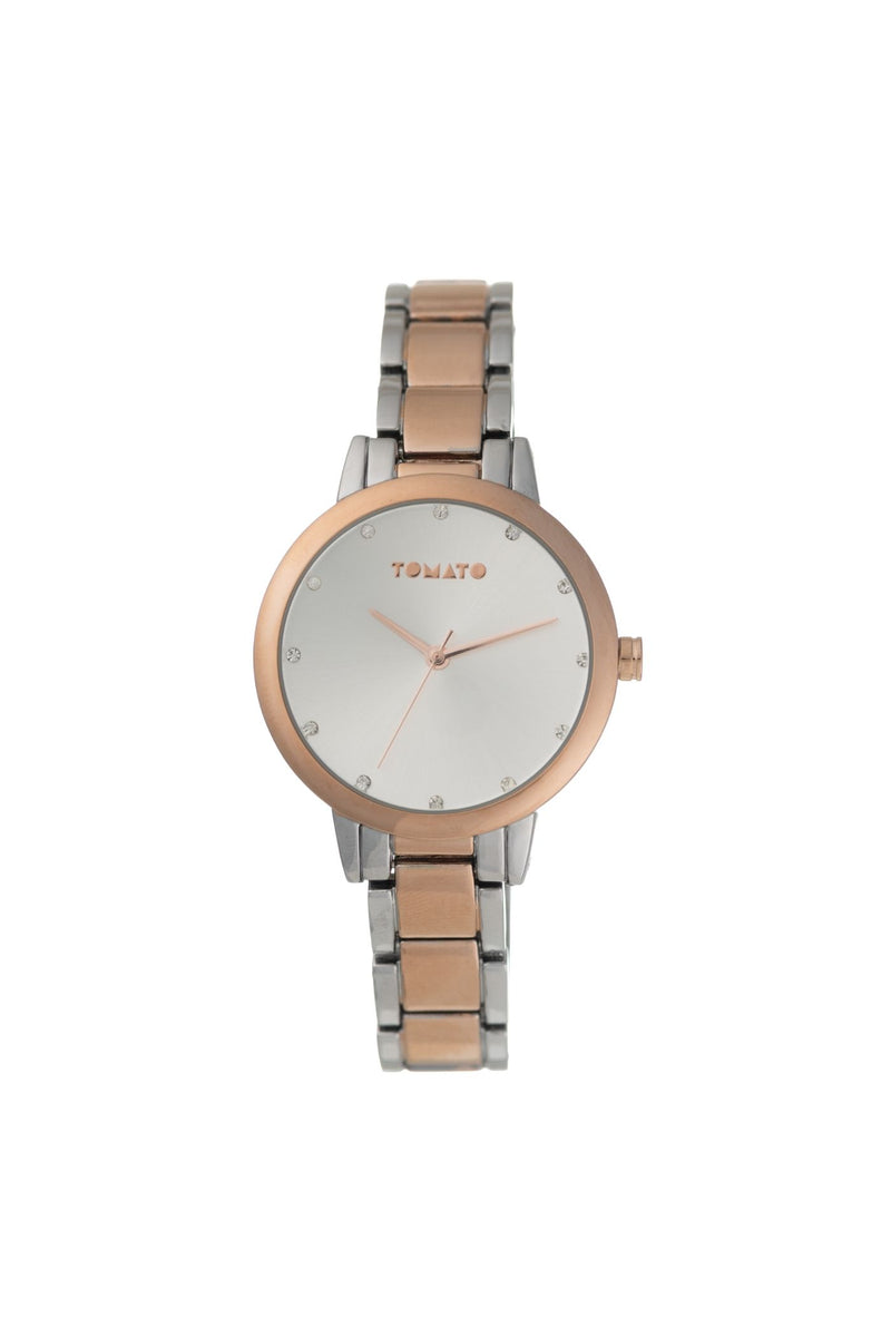 2 Tone Silver & Rose Gold Case & Band Silver Dial Watch