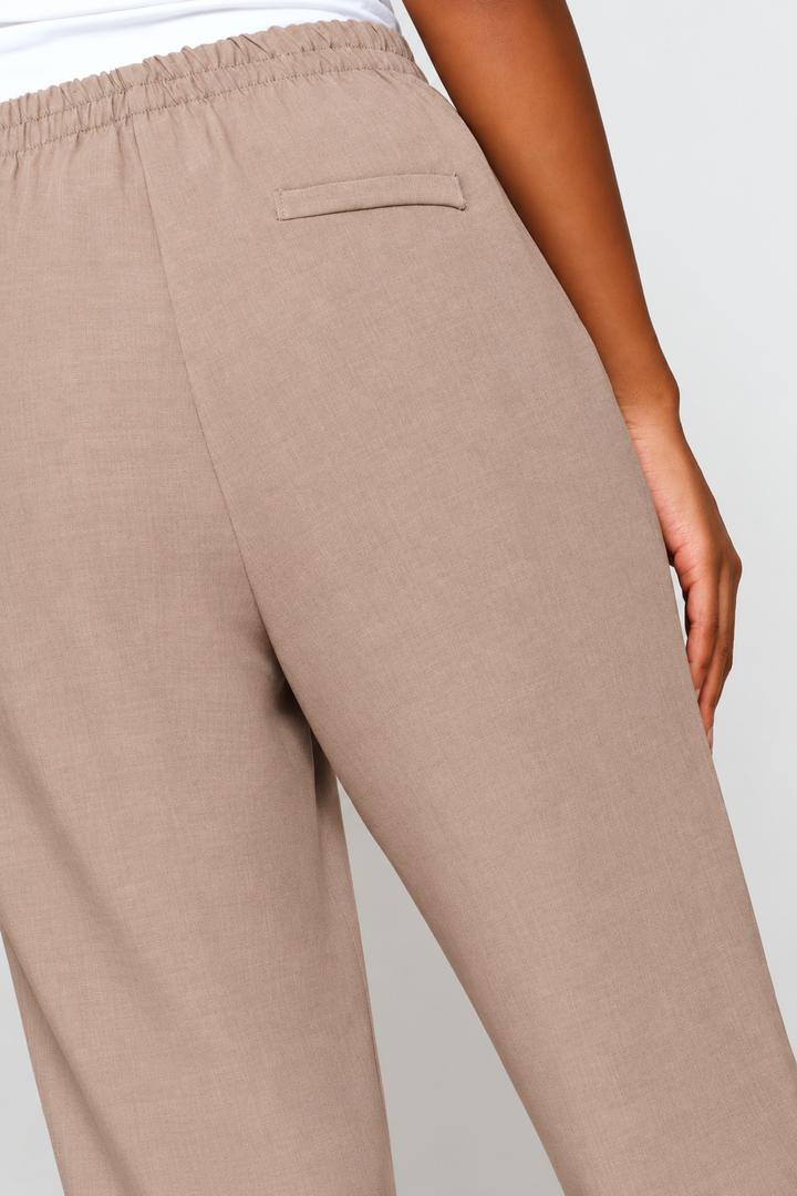 Buckle Hem Melange Tapered Pant - Taupe