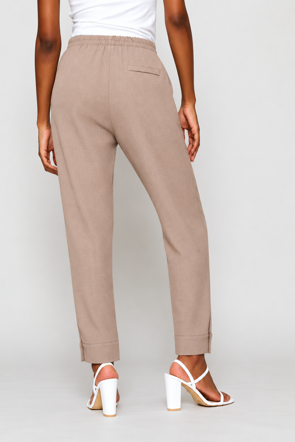 Buckle Hem Melange Tapered Pant - Taupe