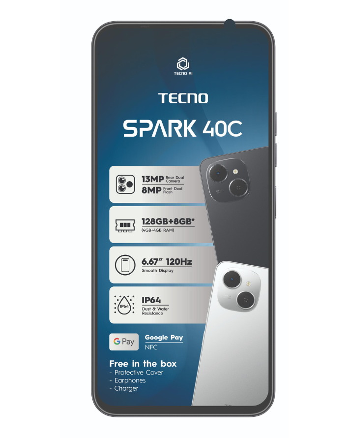 Spark 40C 128GB 4G Dual Sim Cellphone - Black